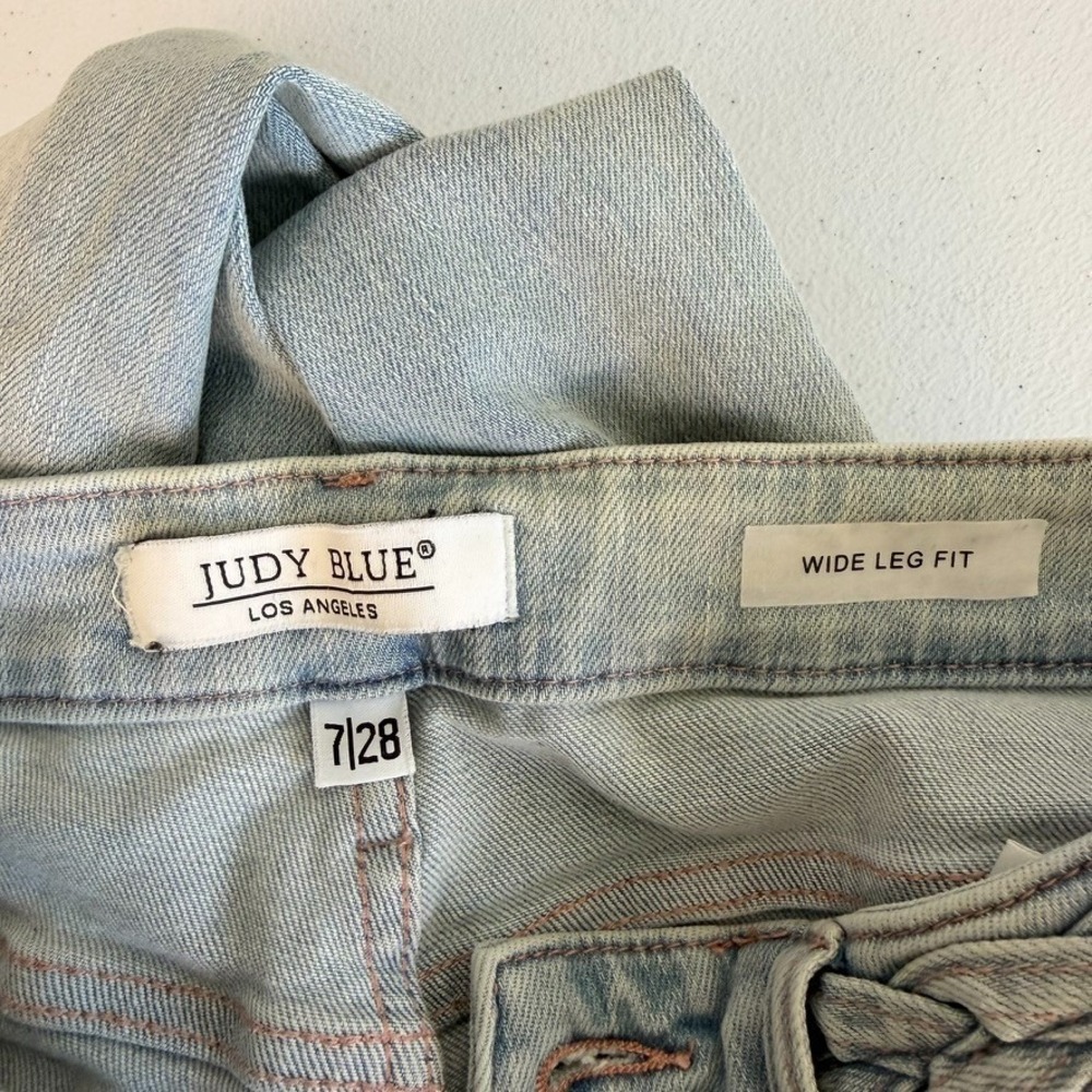 Judy Blue Wide Leg Jeans Size 28 Blue Boho Stretch High Rise - Picture 9 of 10